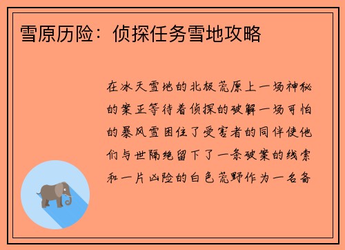 雪原历险：侦探任务雪地攻略